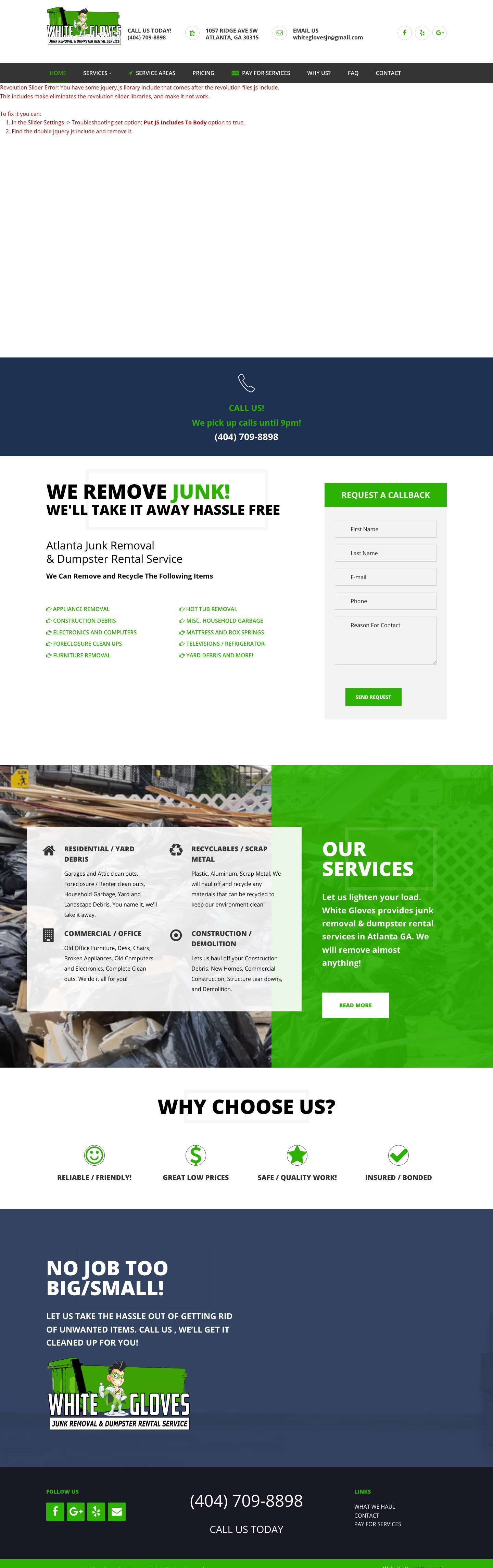 Home - White Gloves Junk Removal & Dumpster Rental Service - Full Screenshot