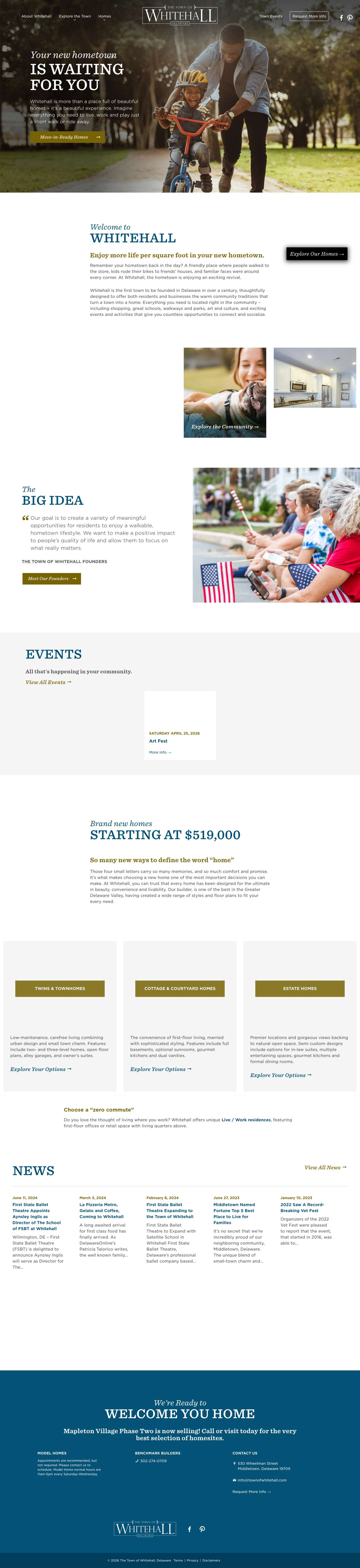 Town of Whitehall | Walkable New Home Community in Delaware - Full Screenshot