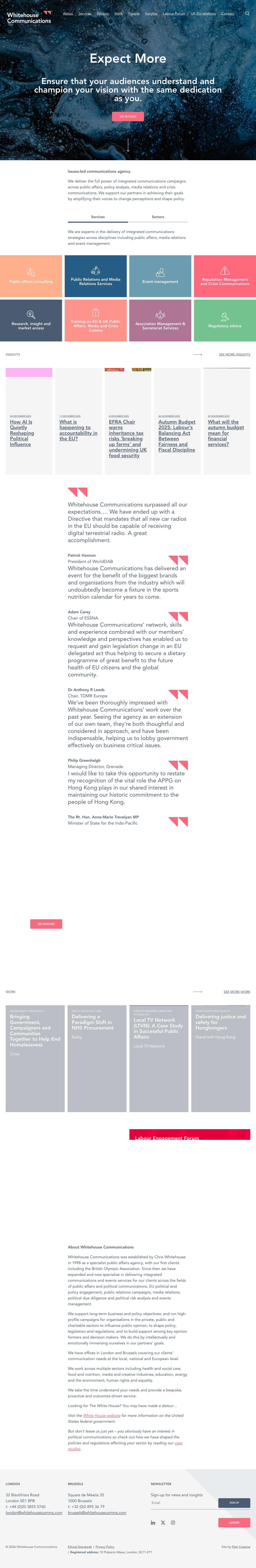 Political Communications Agency | Whitehouse CommunicationsWhitehouse Communications logoFacebookXLinkedInInstagramWho's Top Who's Not - Full Screenshot