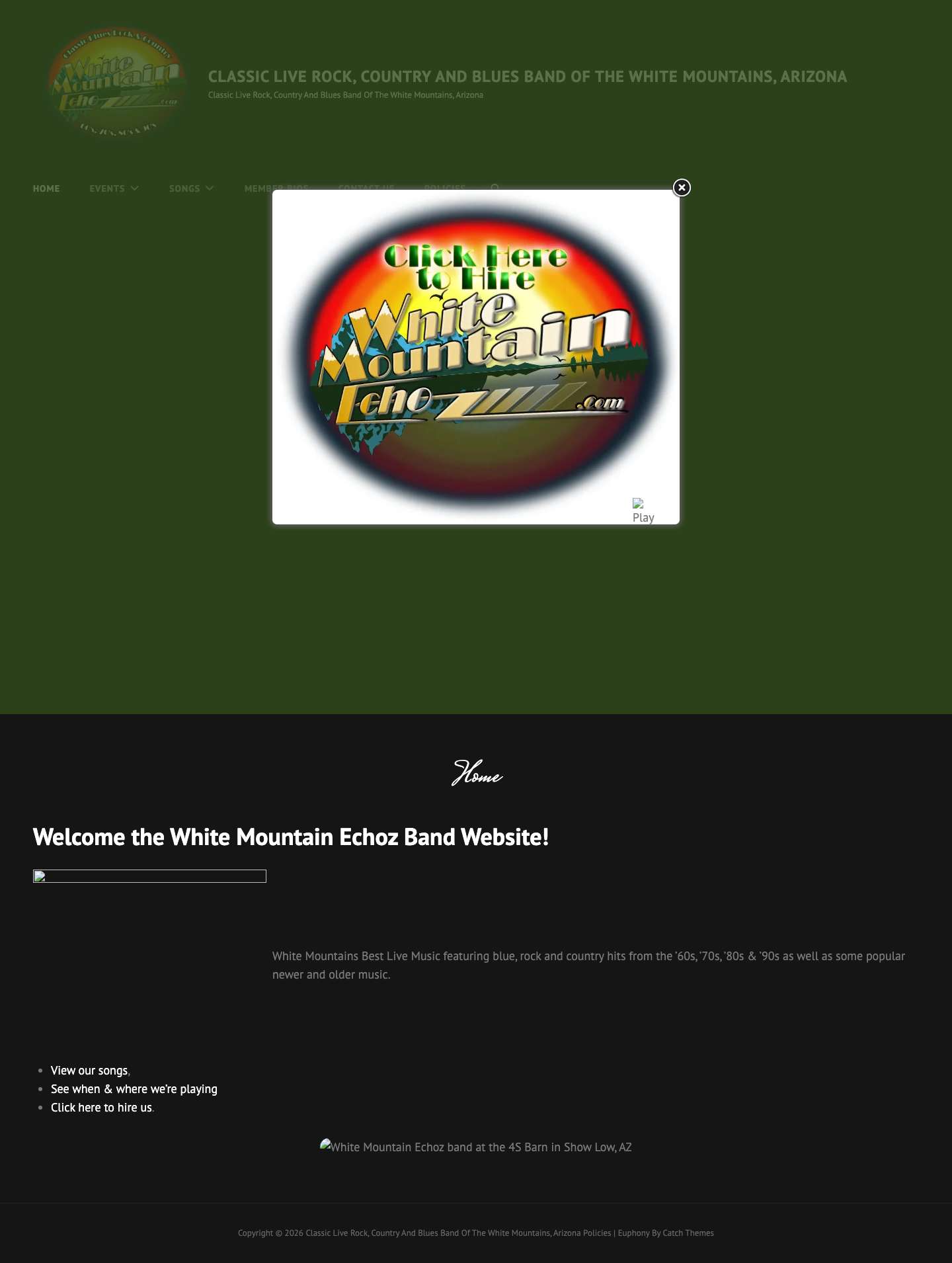 Home - Classic Live Rock, Country and Blues Band of the White Mountains, Arizona - Full Screenshot