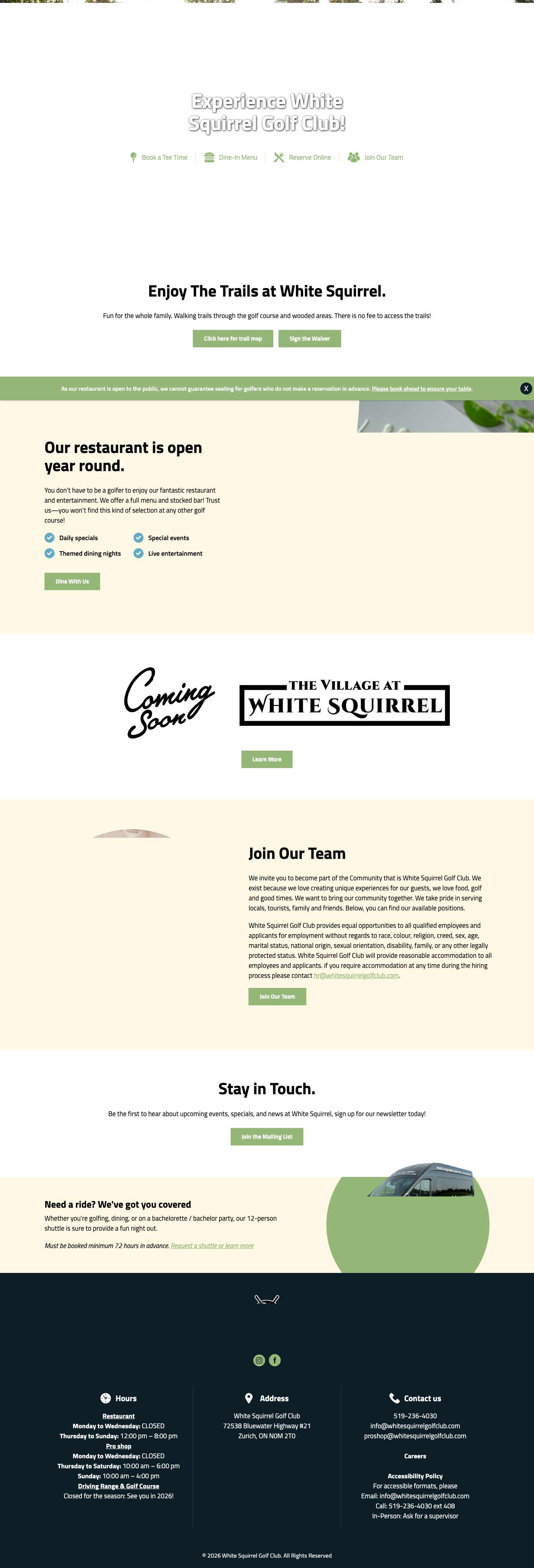 White Squirrel Golf Club & Restaurant | Zurich, Ontario - Full Screenshot