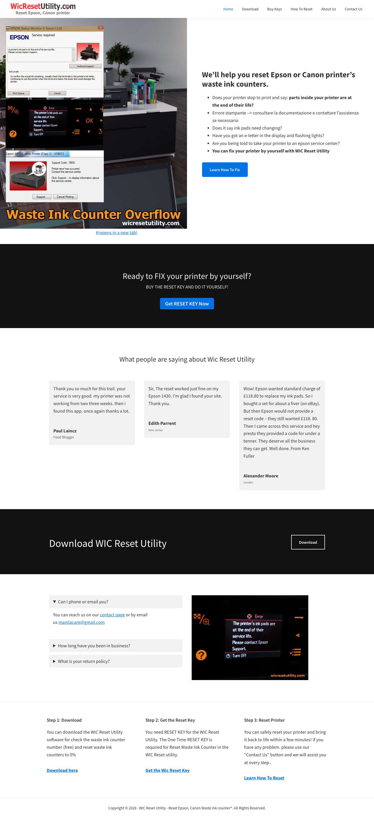 WIC Reset Utility - Reset Epson, Canon Waste Ink Counters - Full Screenshot
