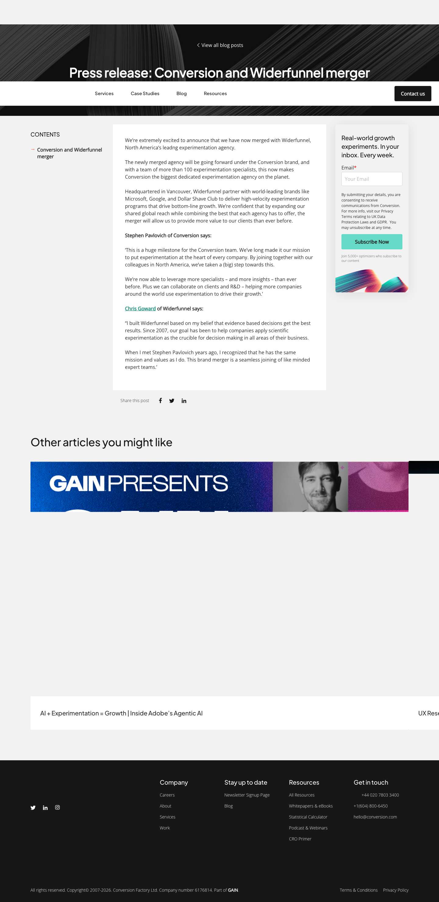 Press release: Conversion and Widerfunnel merger | Conversion - Full Screenshot