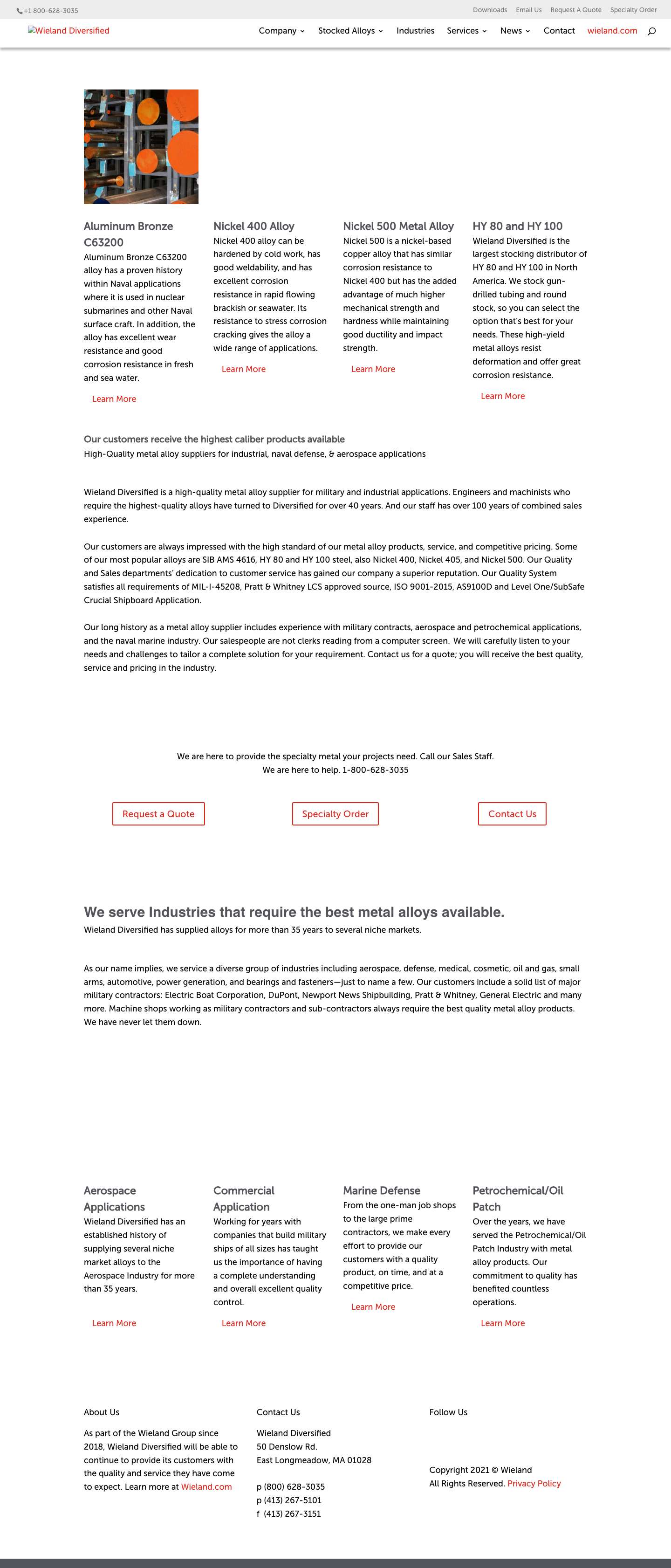 Wieland Diversified Metals | Metal Alloy Supplier - Full Screenshot