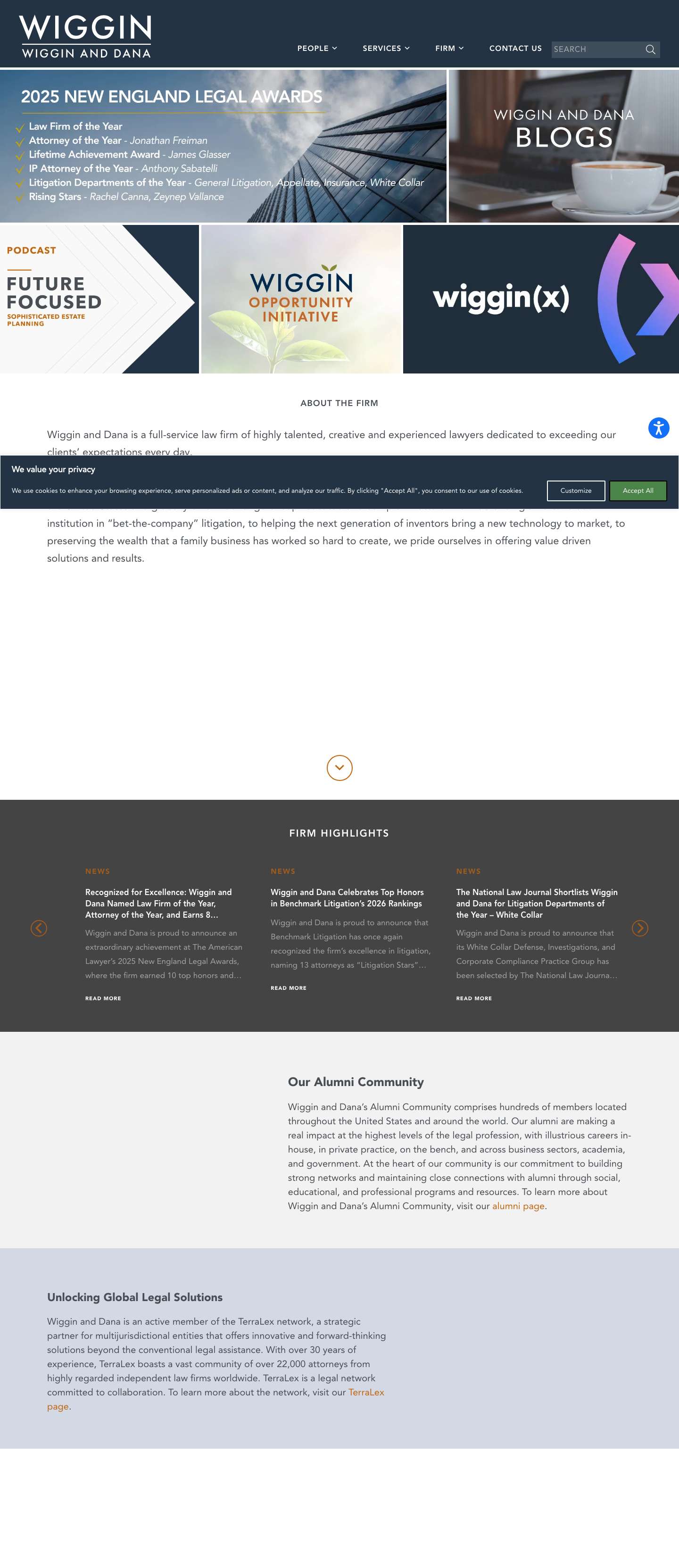 Home - Wiggin and Dana LLP - Full Screenshot