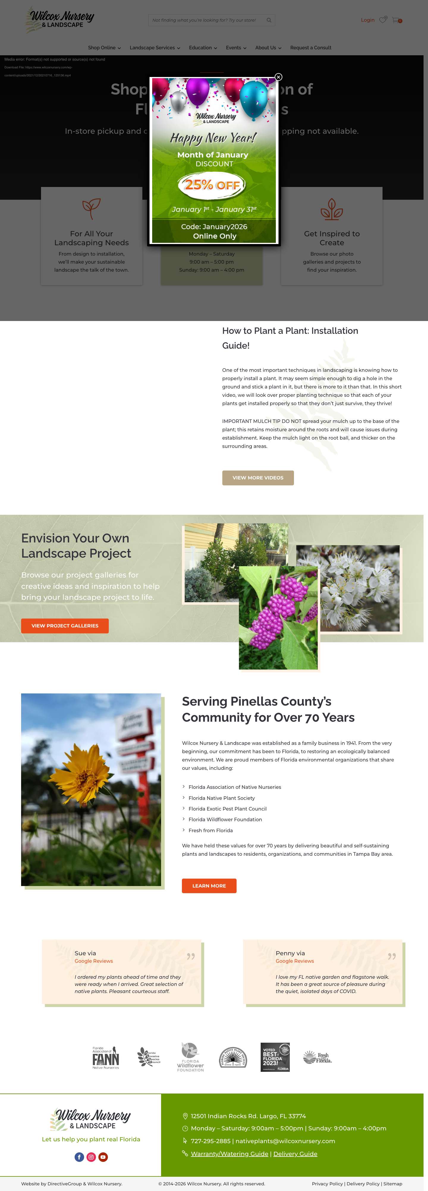 Florida Native Nursery and Landscaping Services - Largo and St Petersburg - Wilcox Nursery - Full Screenshot