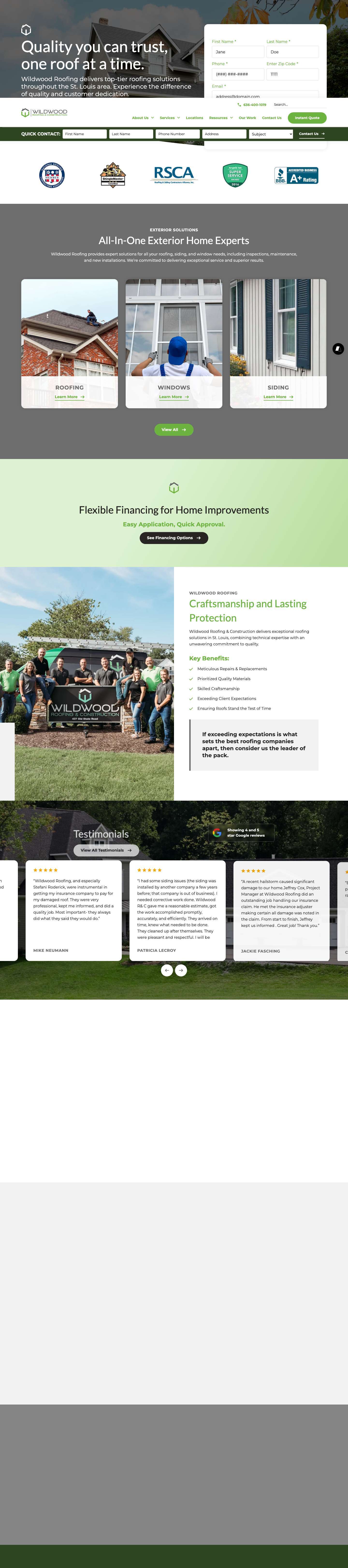 Homepage - Wildwood Roofing & Construction - Full Screenshot