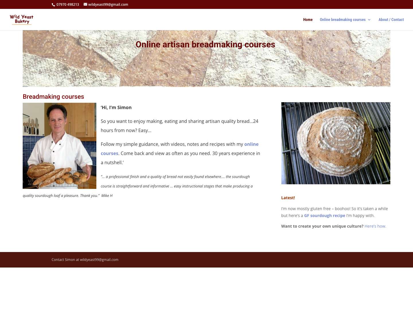 Breadmaking courses online, sourdough starter cultures, consultancy and equipment - Full Screenshot