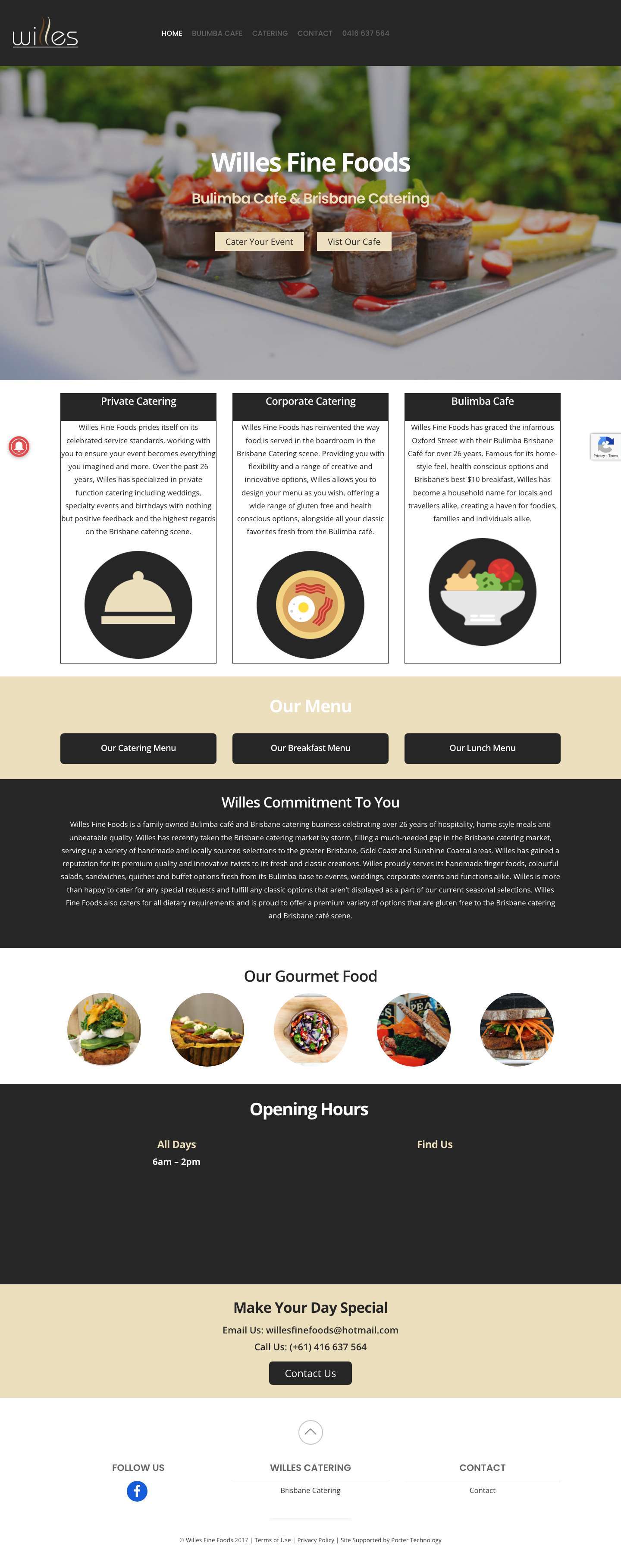 Willes Fine Foods Bulimba Cafe & Brisbane Catering - Food & Coffee - Full Screenshot