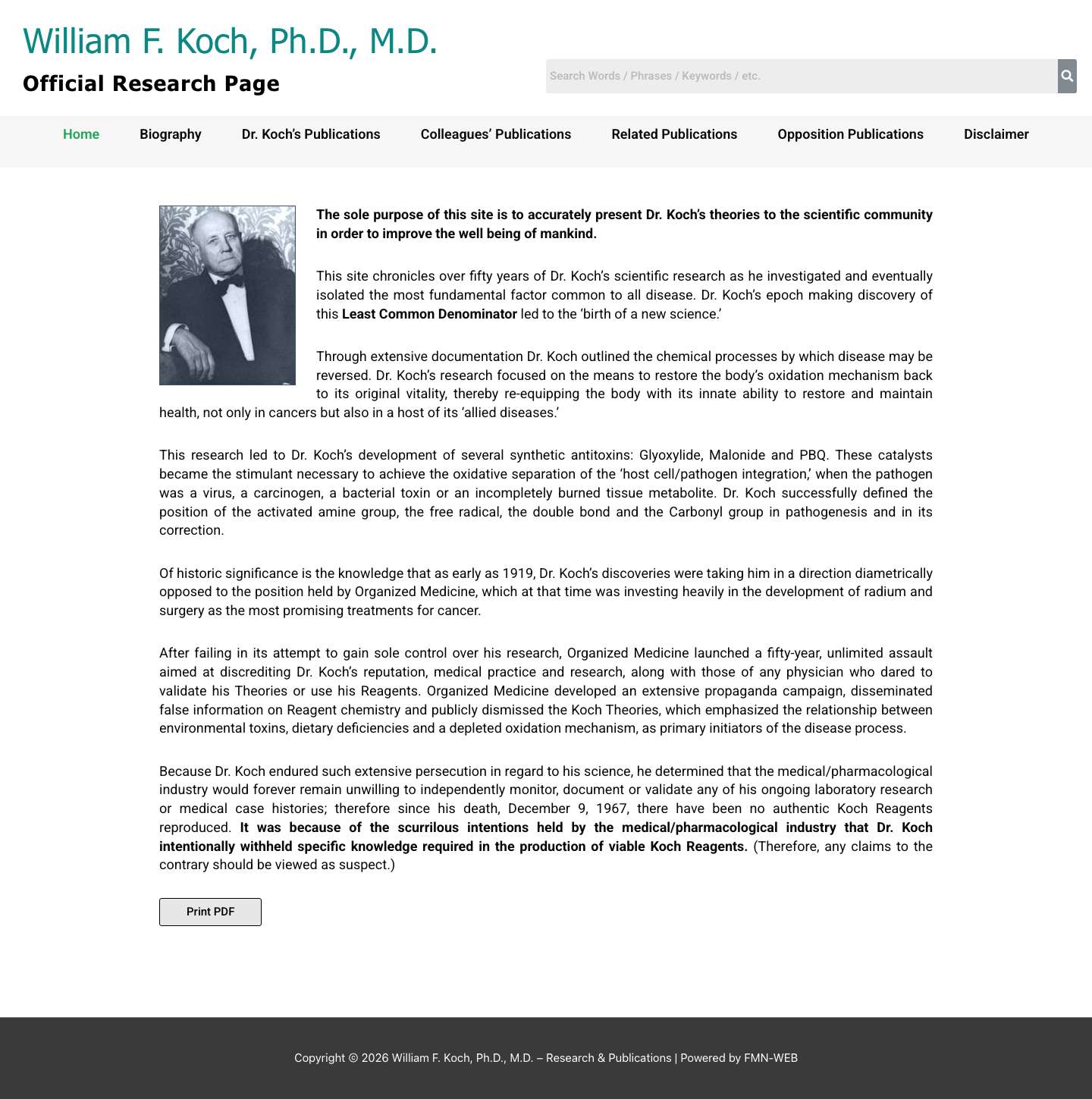 William F. Koch, Ph.D., M.D. – Research & Publications – Research and Insights from Dr. William F. Koch - Full Screenshot