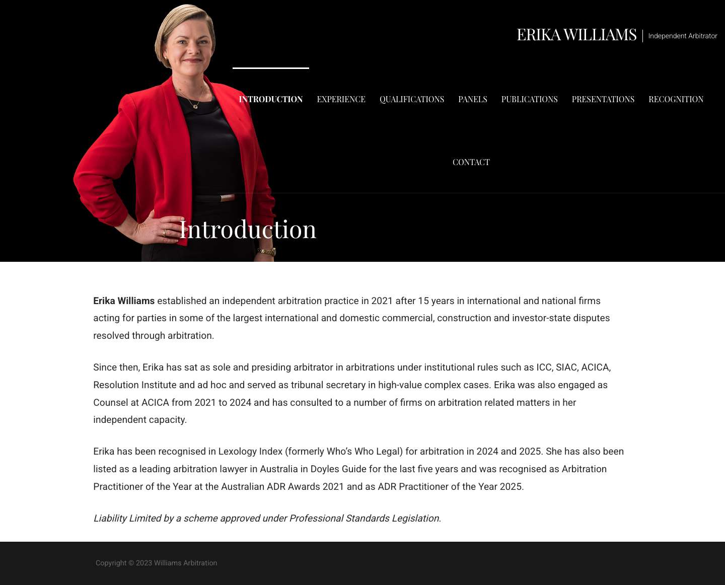 Erika Williams – Independent Arbitrator - Full Screenshot