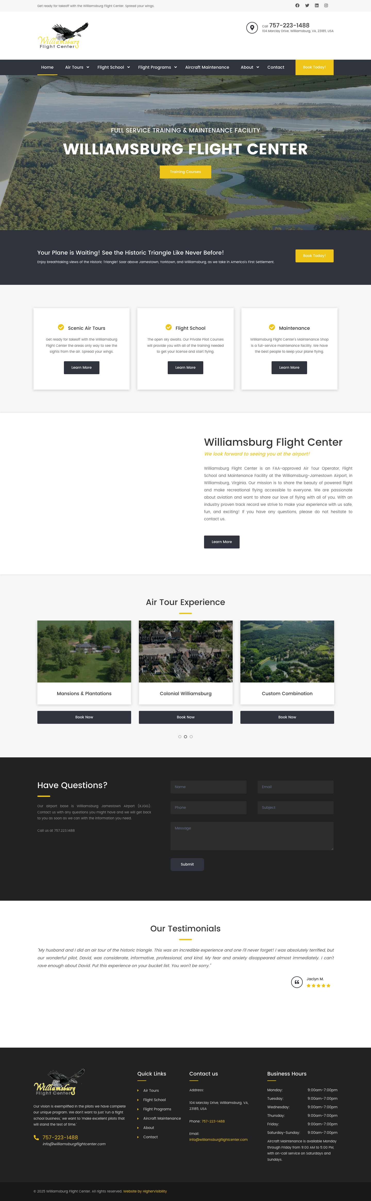 Williamsburg ‎Flight Center | Flight School & Air Tours - Full Screenshot