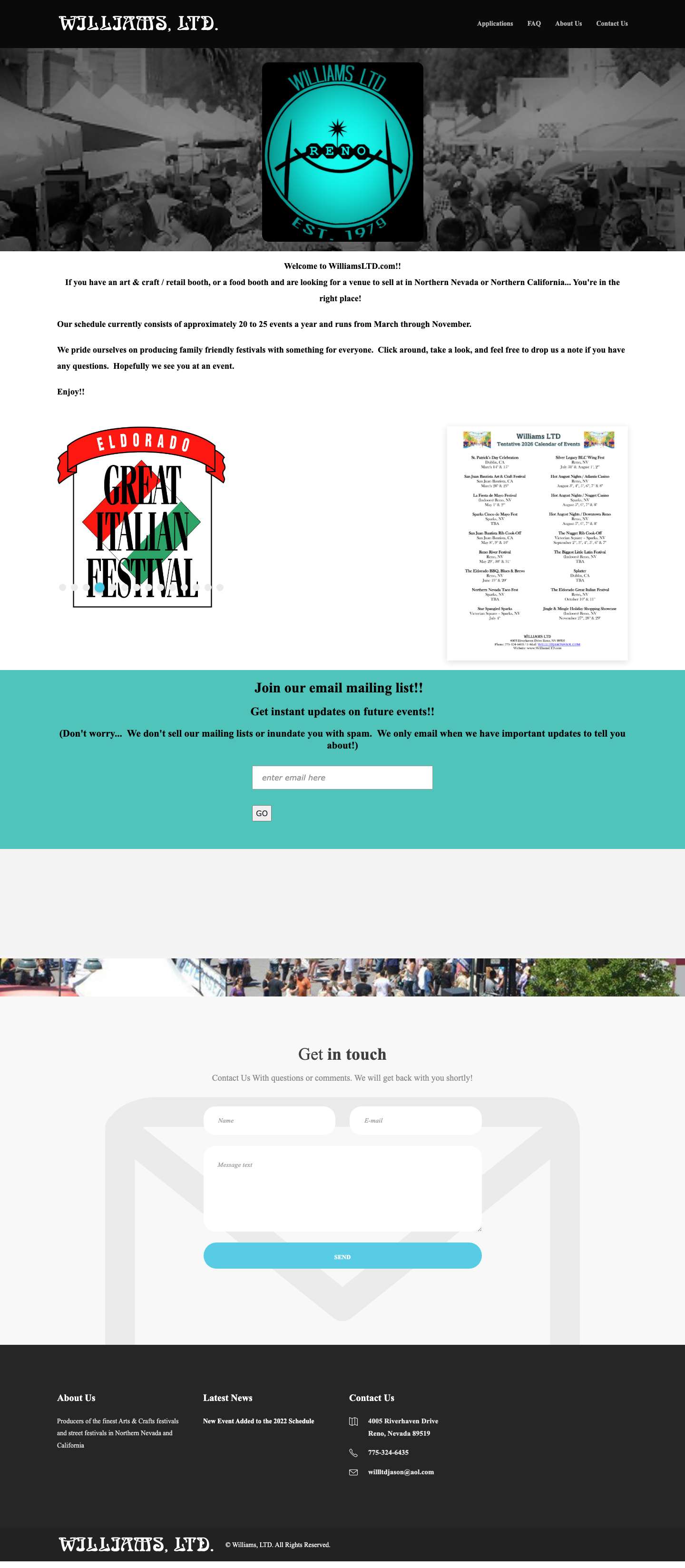 Williams Ltd. – QUALITY FINE ARTS AND CRAFTS FESTIVALS - Full Screenshot