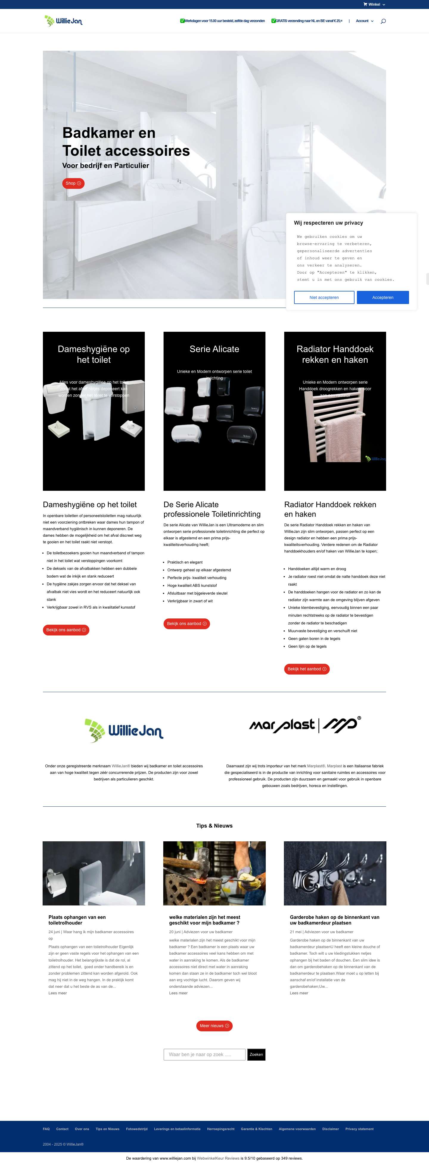 Badkamer en Toilet Accessoires voor bedrijf en particulier | WillieJan - Full Screenshot