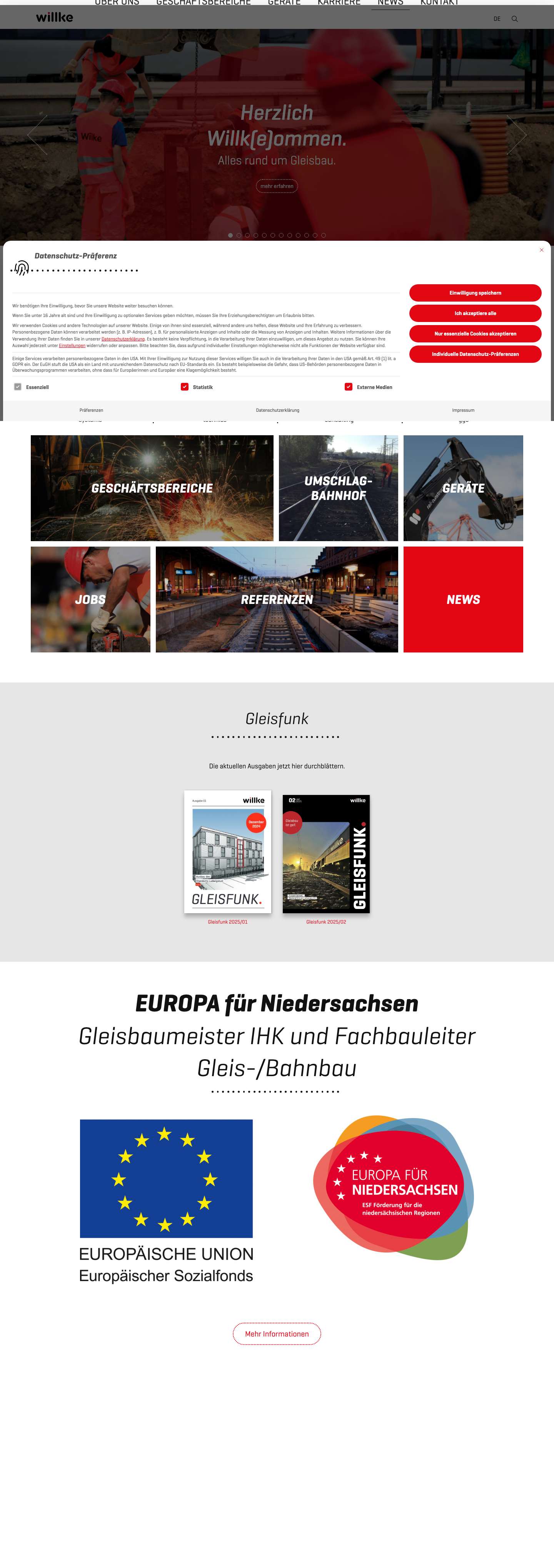 Alles rund um Gleisbau - Willke Unternehmensgruppe - Full Screenshot