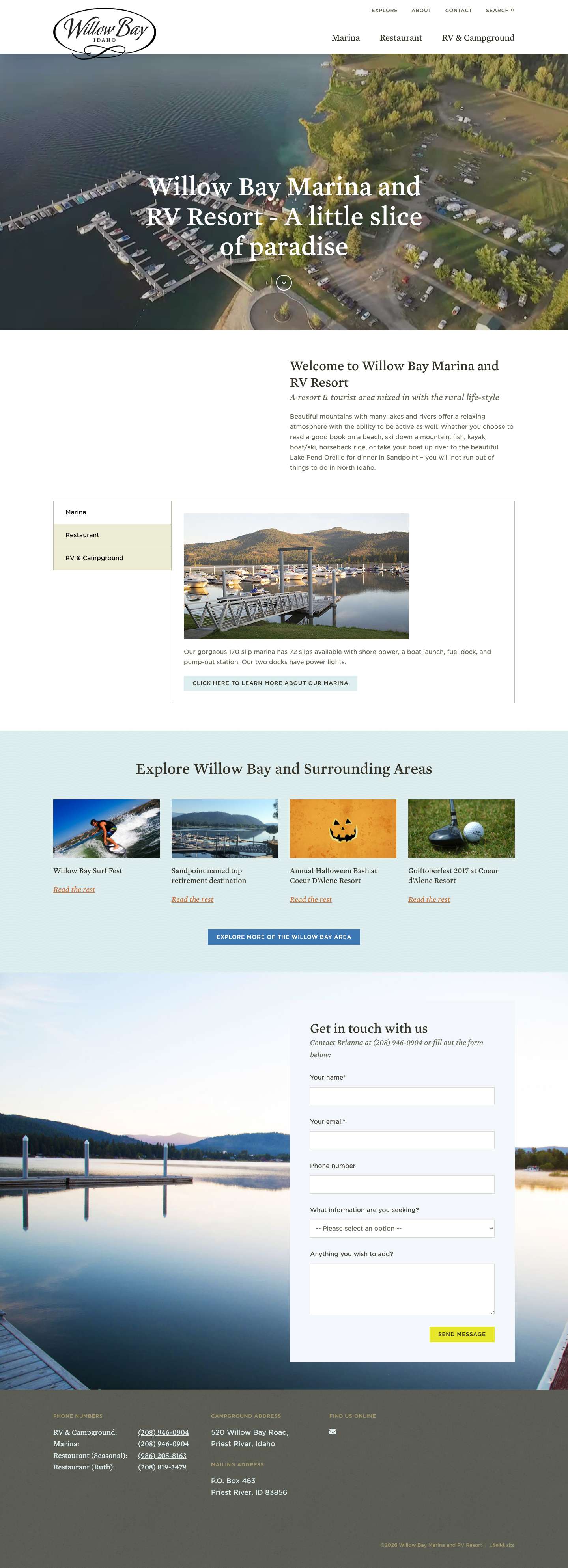 Willow Bay Marina and RV Resort - North Idaho - Full Screenshot