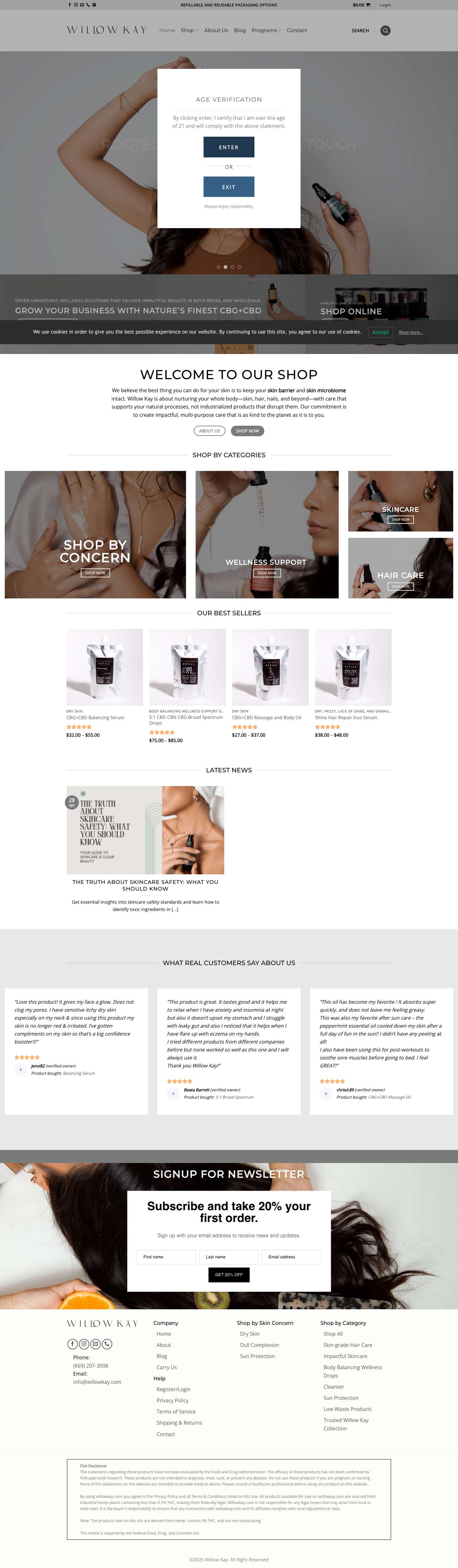 Willow Kay | Bio-Sourced Sensitive Skin-friendly Skincare, Wellness, & CBG+CBD Solutions for Healthy Aging - Full Screenshot