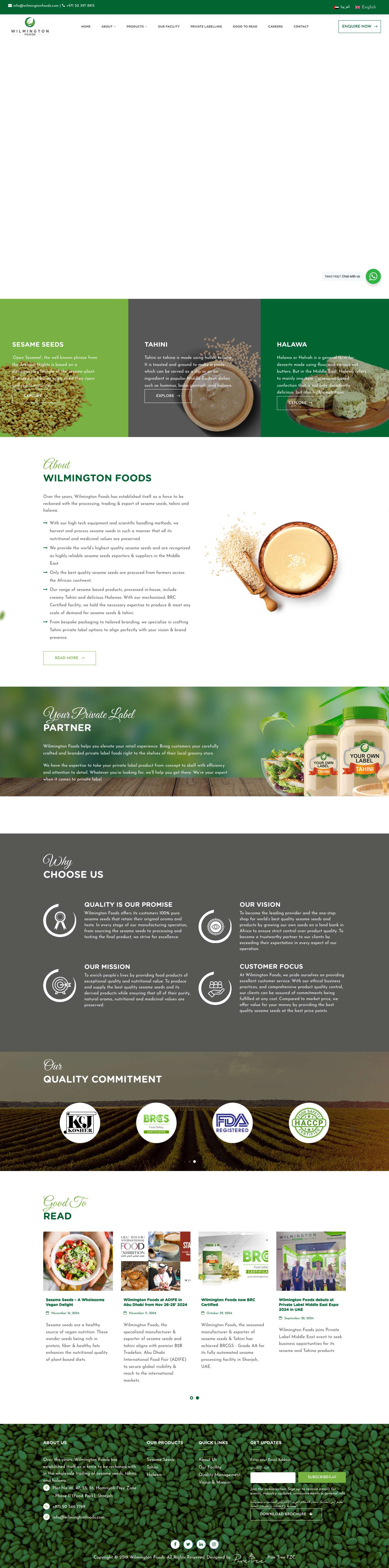 Sesame Seeds Exporter | Tahini Bulk Supplier - Wilmington Foods - Full Screenshot