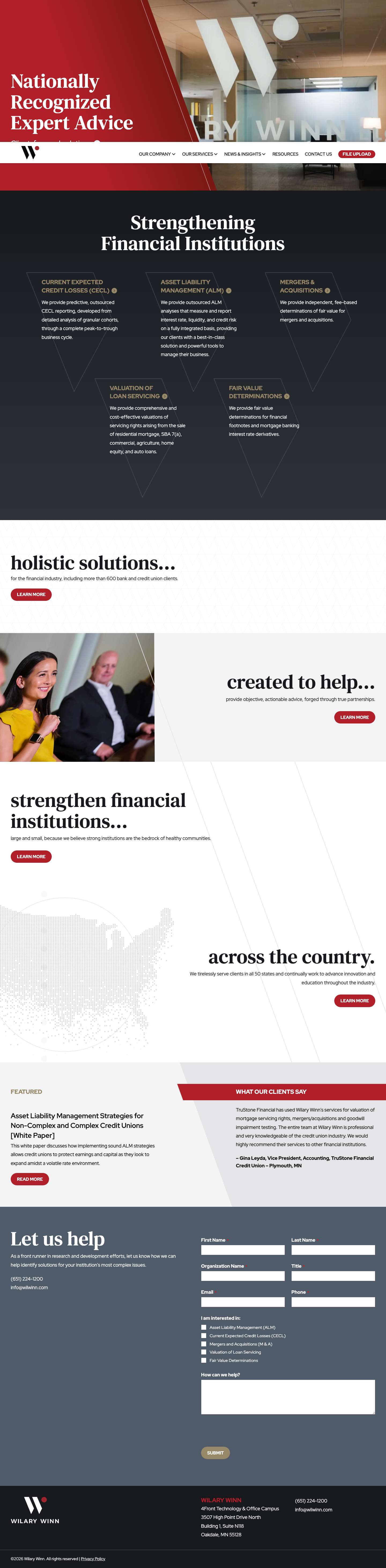 Nationally Recognized Expert Advice for Financial Institutions | Wilary Winn - Full Screenshot