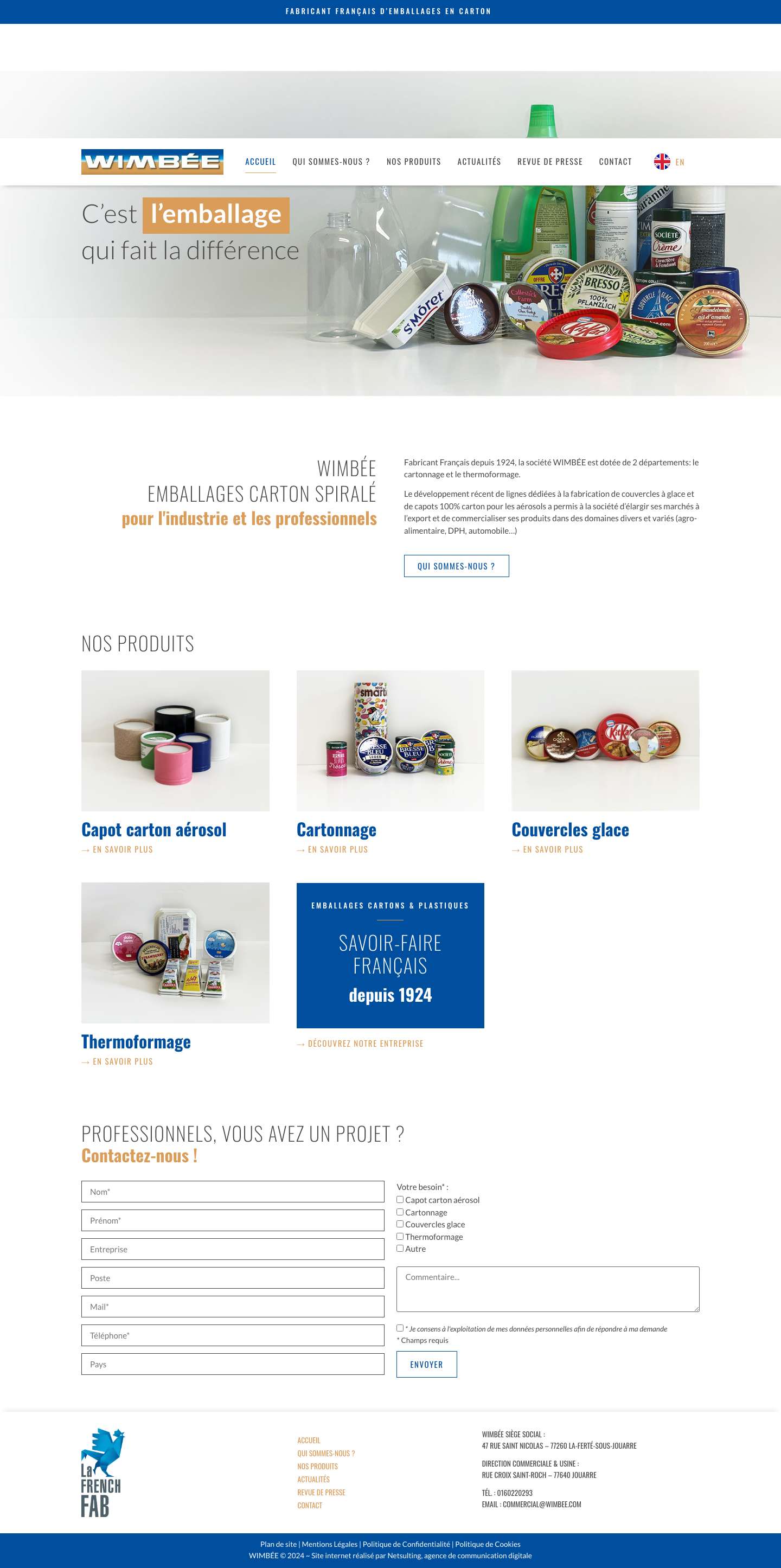 Fabricant d'Emballages Carton & Plastique - WIMBÉE - Full Screenshot
