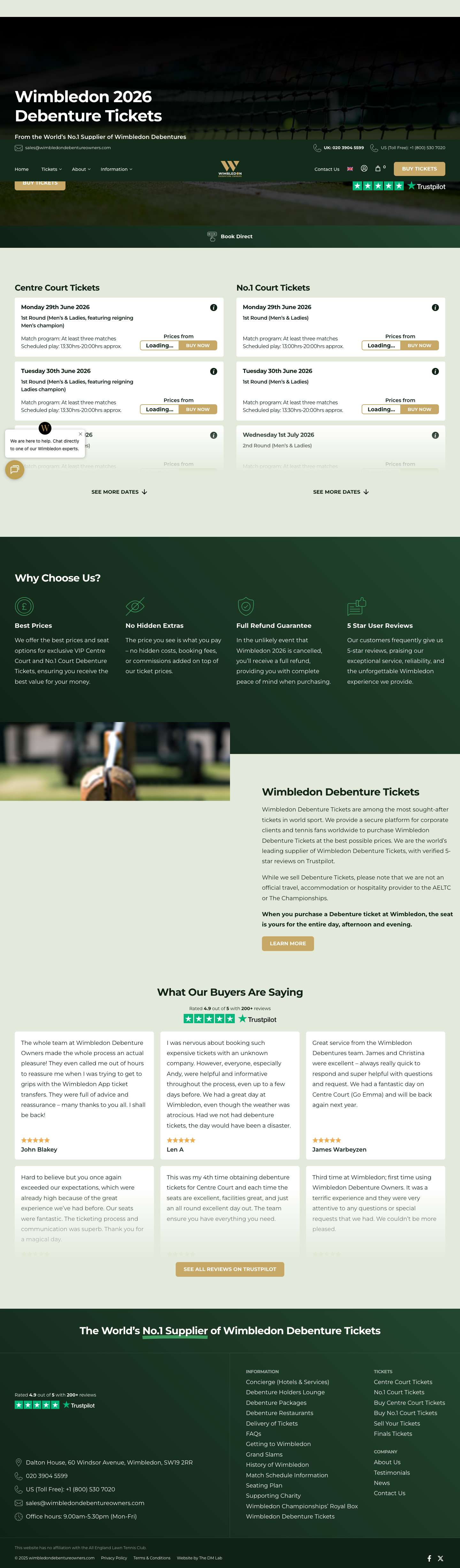 Wimbledon Debenture Tickets - Wimbledon Championship 2026 - Full Screenshot