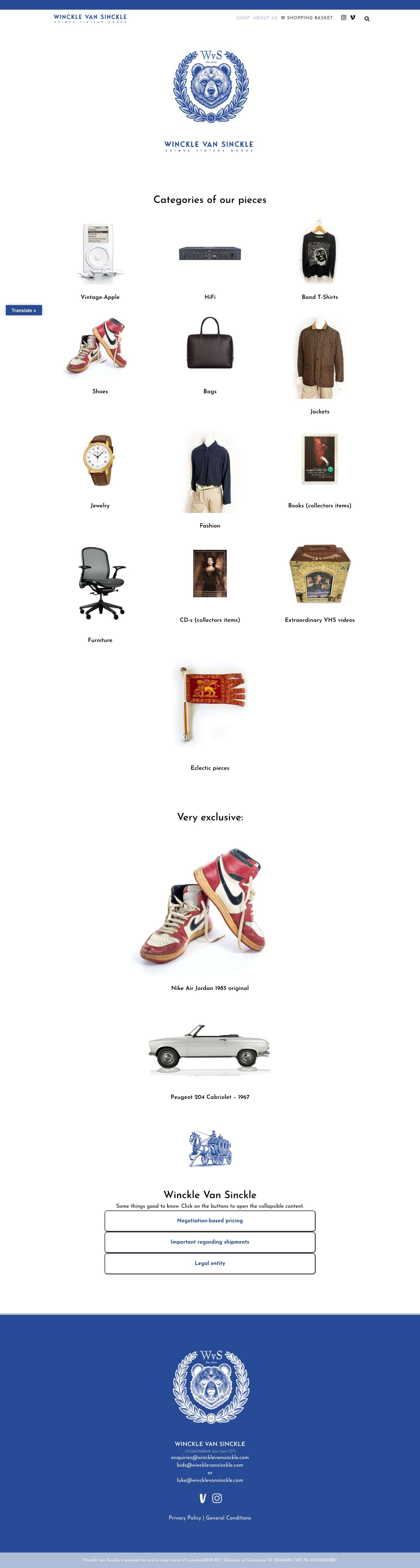 Winckle van Sinckle | Unique Vintage Goods - Full Screenshot