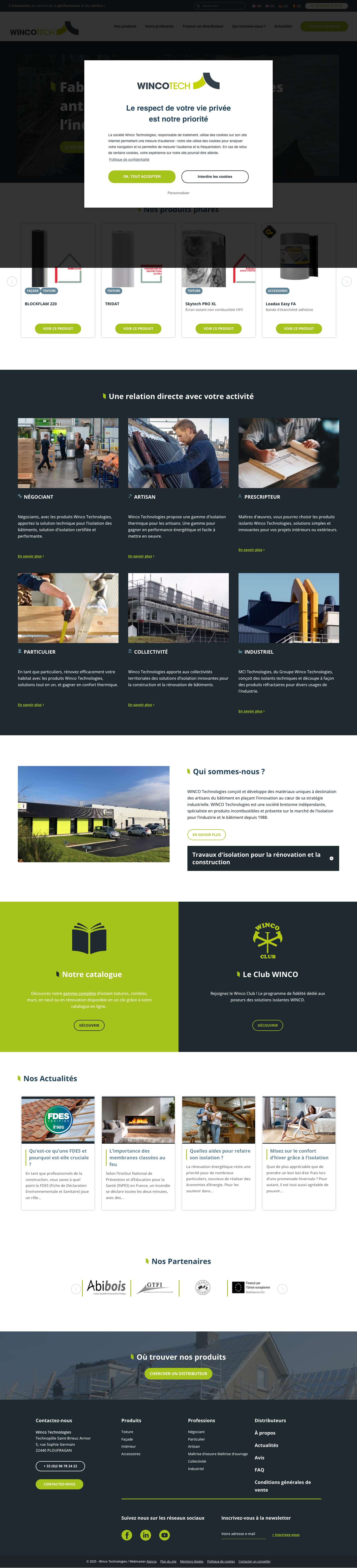 Winco Technologies | Fabricant d'isolants thermiques incombustibles pour l'industrie et le bâtiment. - Full Screenshot