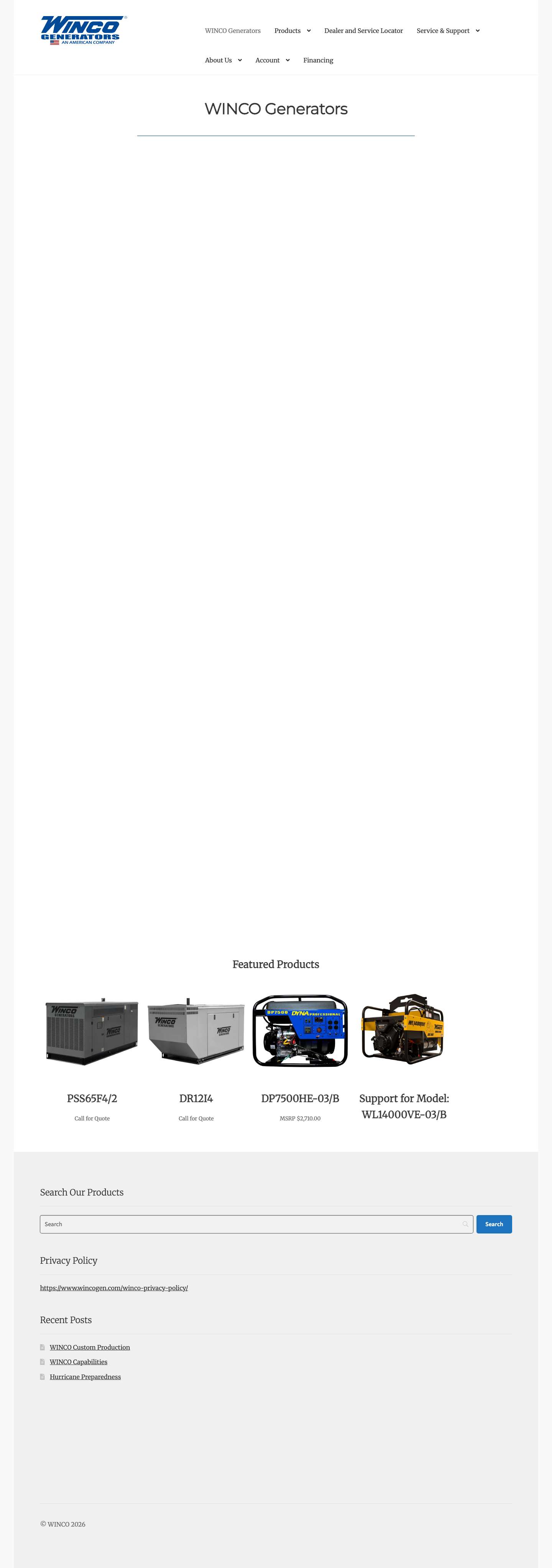 WINCO Generators | WINCO - Full Screenshot