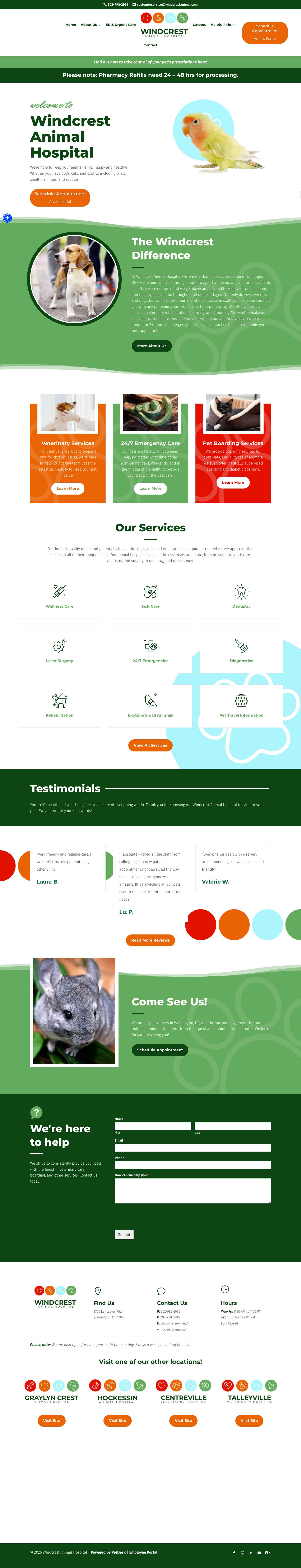 Wilmington, DE 19805 Veterinarian | Windcrest Animal Hospital - Full Screenshot