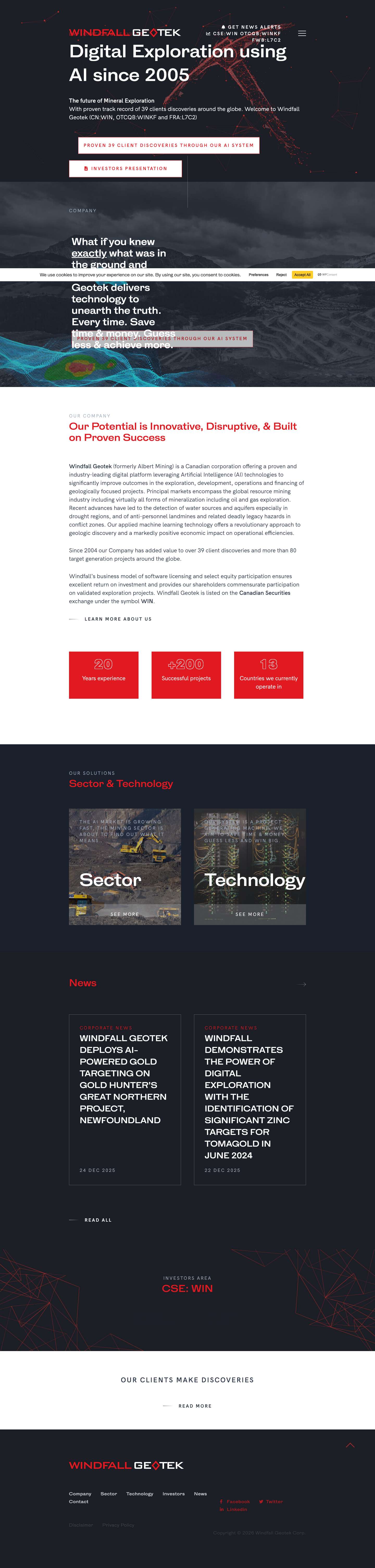 Windfall Geotek (TSXV: WIN) - Windfall Geotek Corp. Windfall Geotek (TSXV: WIN) - Full Screenshot