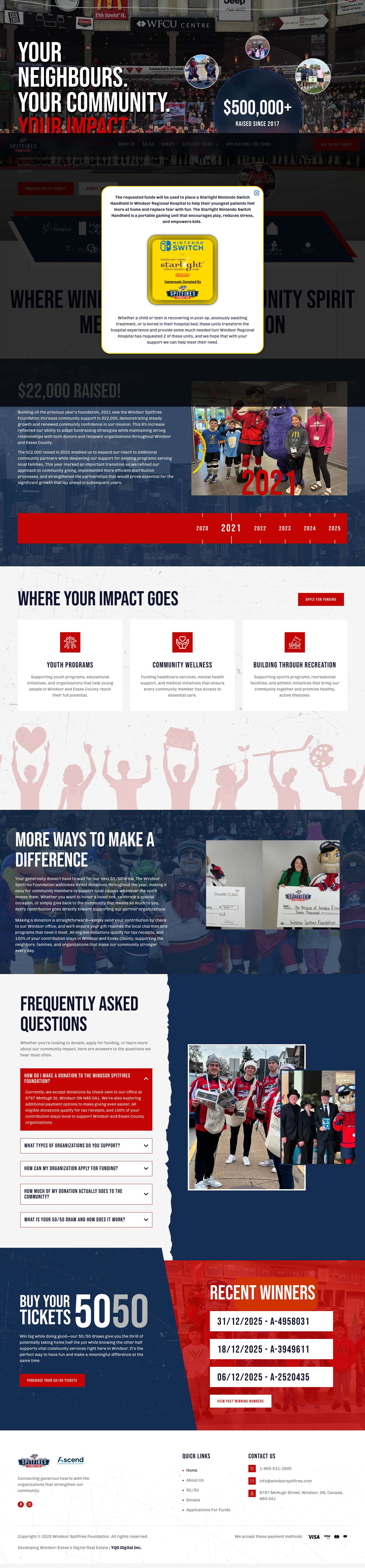 Windsor Spitfires Foundation | Enhancing Lives, Improving Our Community - Full Screenshot