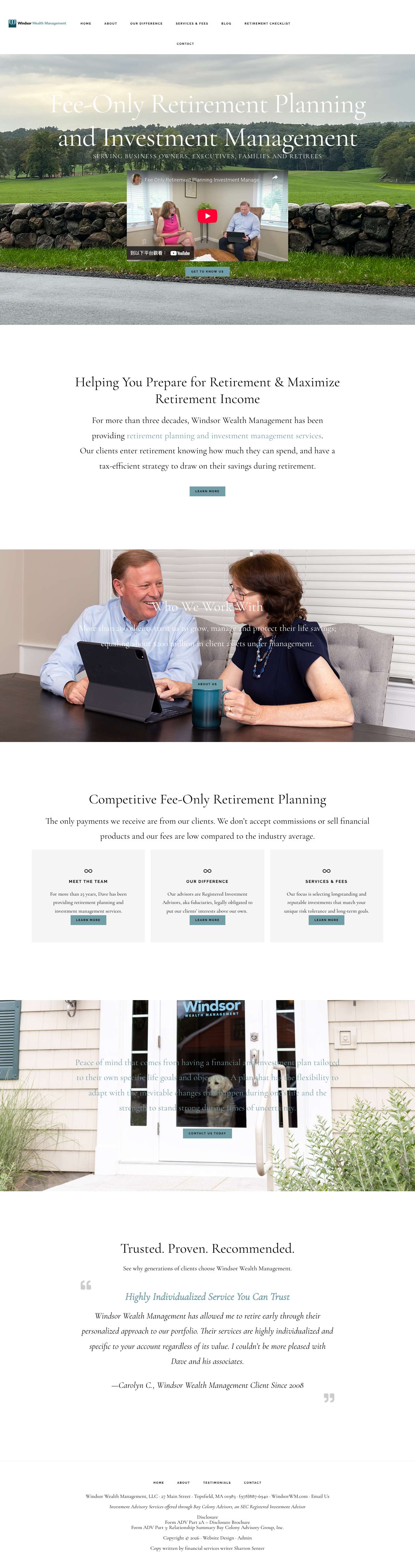 Windsor Wealth Management LLC - Fee-Only Retirement Planning & Investment Management - Full Screenshot