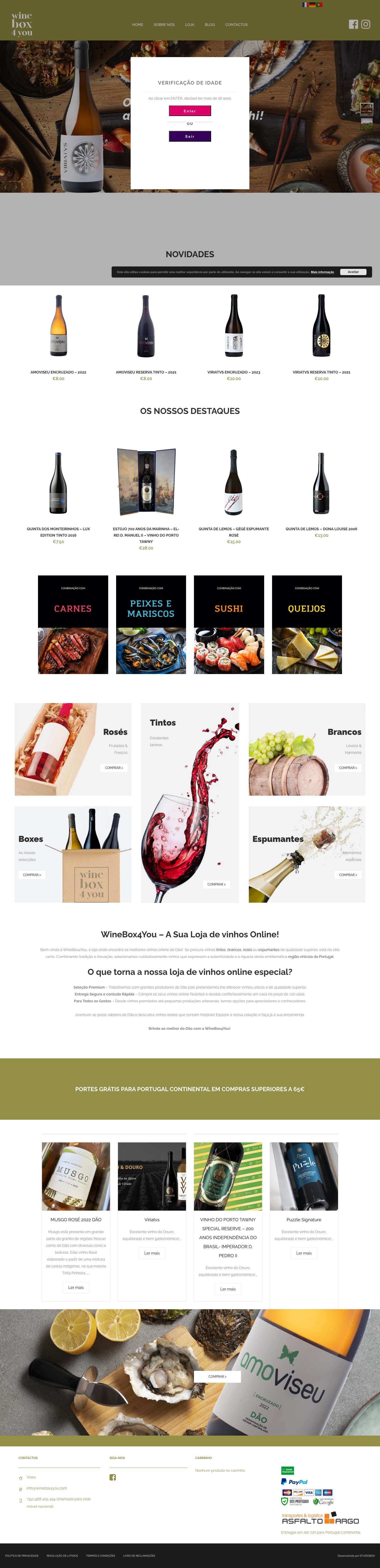 Vinhos Online Vinhos do Dão, Tintos, Brancos, Rosés, Espumantes - Full Screenshot