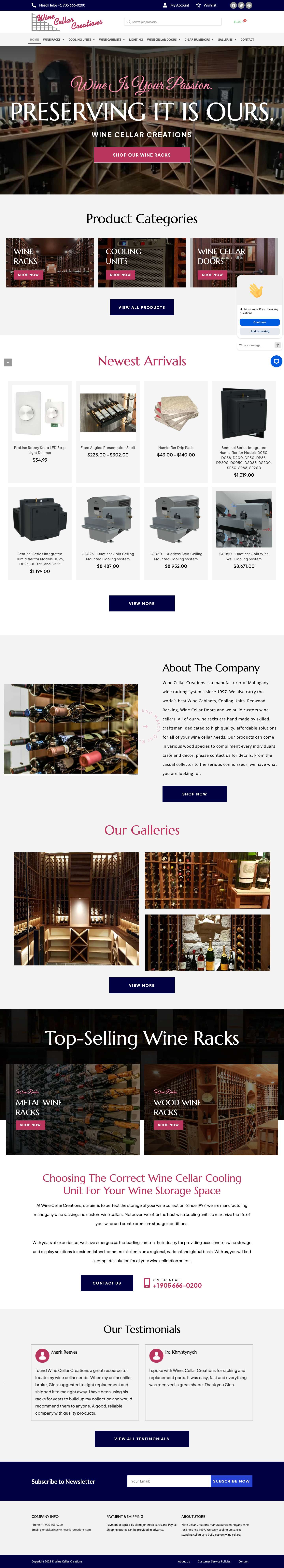 Wine Cellar Creations | Wine Racks, Doors, Humidors & More - Full Screenshot