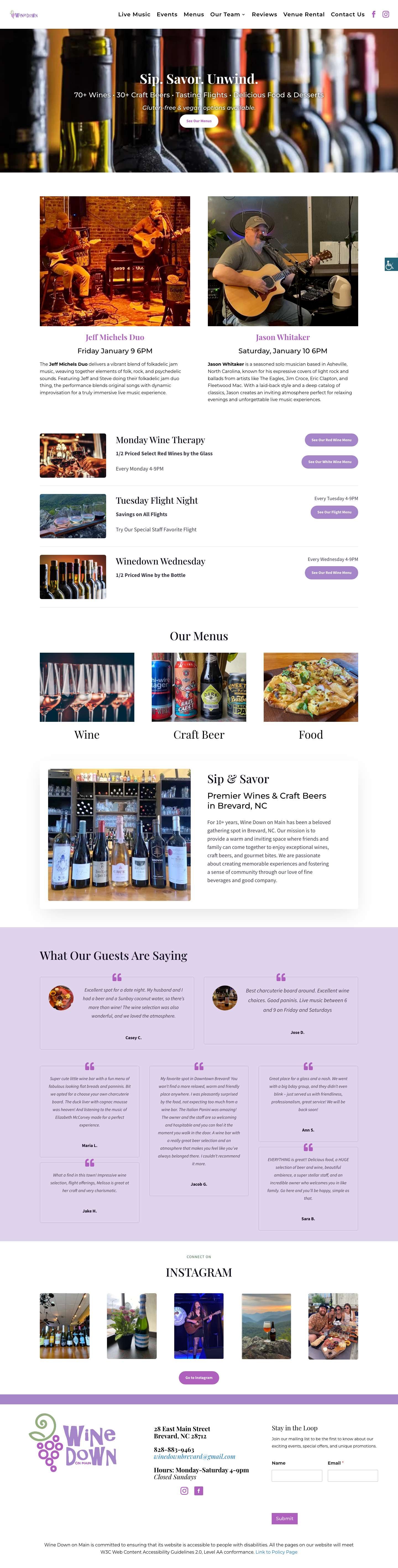 Wine Bar in Brevard, NC - Wine Down - Full Screenshot