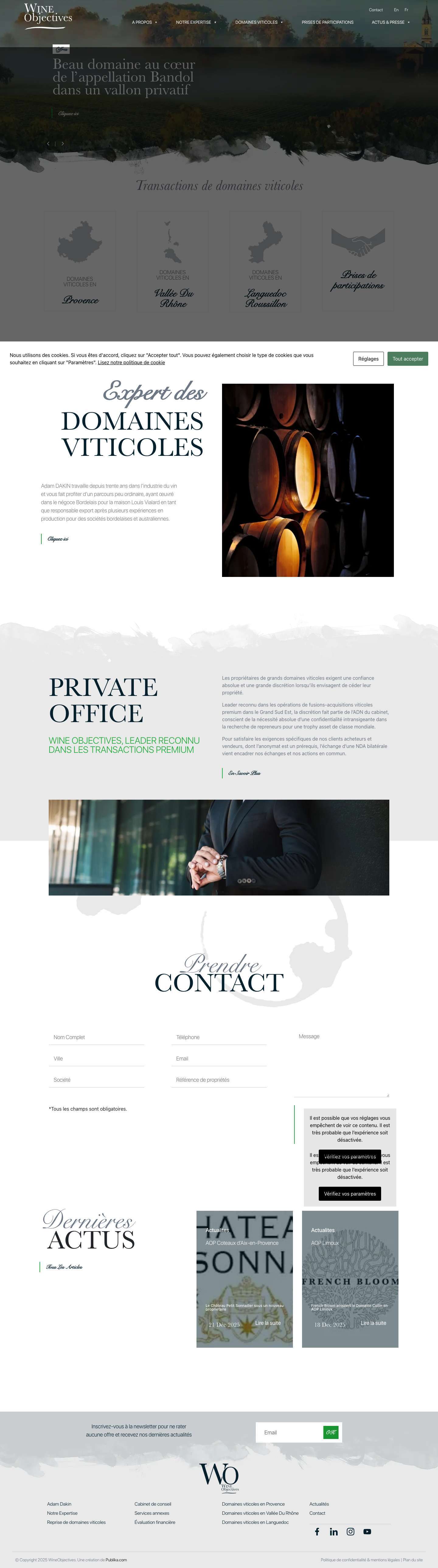 Wine Objectives - Transactions de domaines viticoles - Full Screenshot