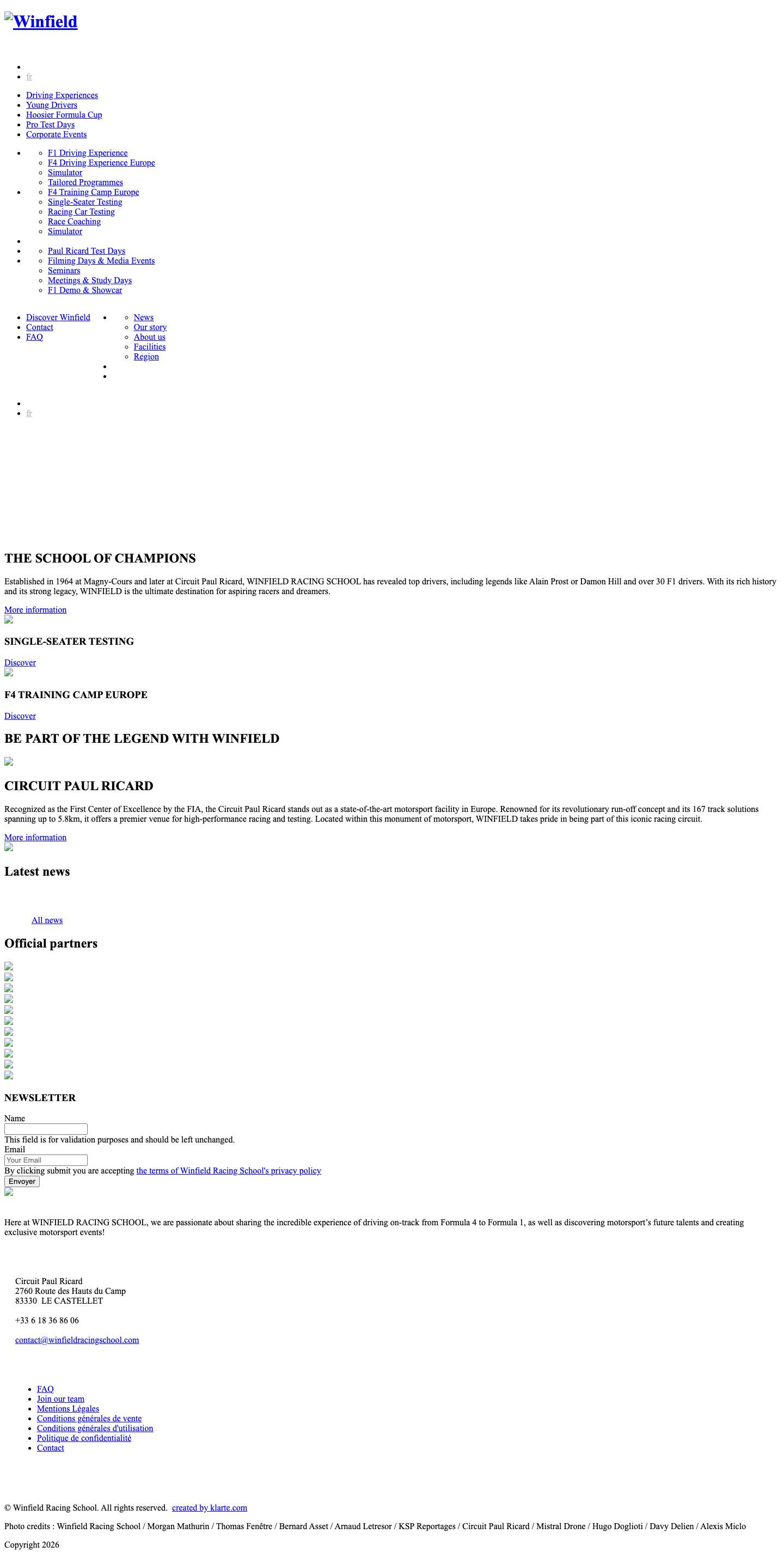 Homepage - Winfield Racing School - Full Screenshot