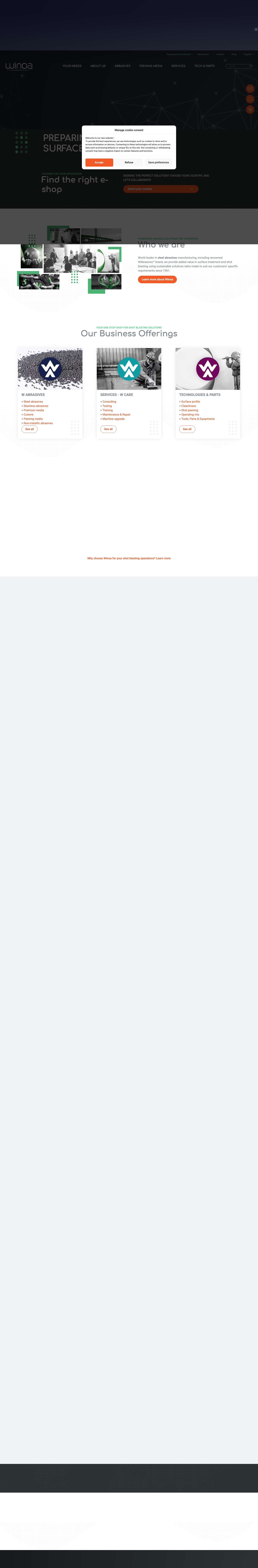 Winoa & W Abrasives – Leading Shot Blasting Solutions Provider - Full Screenshot