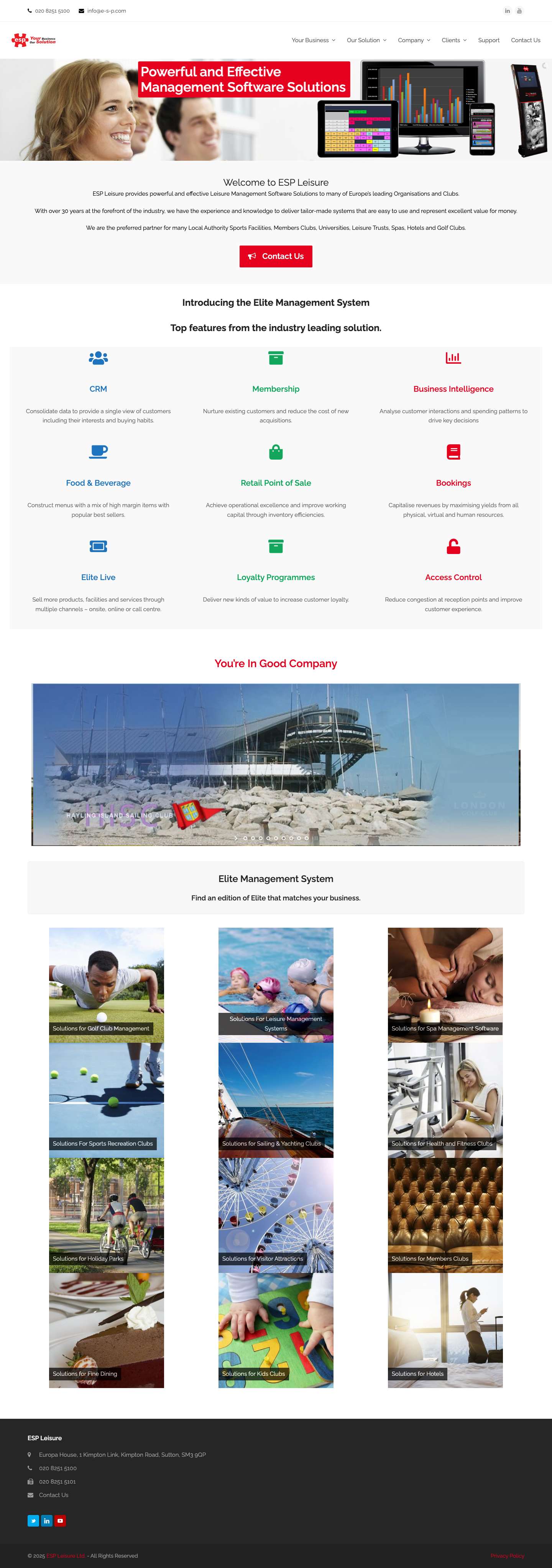 ESP Leisure Ltd | Elite Management Software for the Golf, Leisure and Sailing/Yacht industry - Full Screenshot