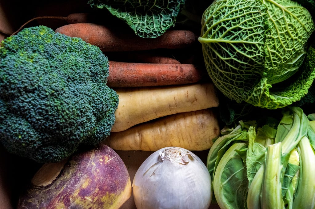 A colourful selection of Winter vegetables, locally produced and sourced.