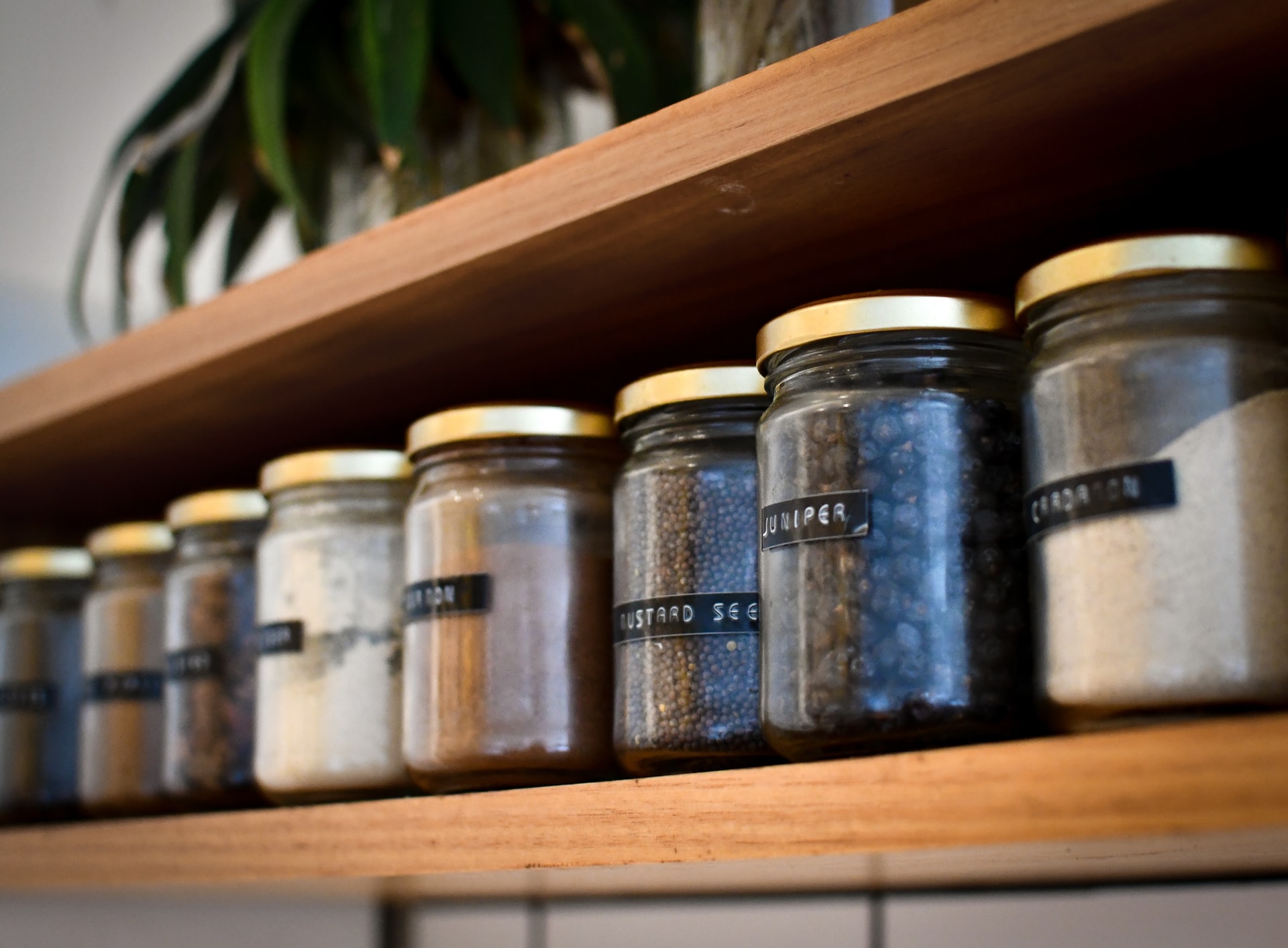 Spice rack with jars, shallow depth of field