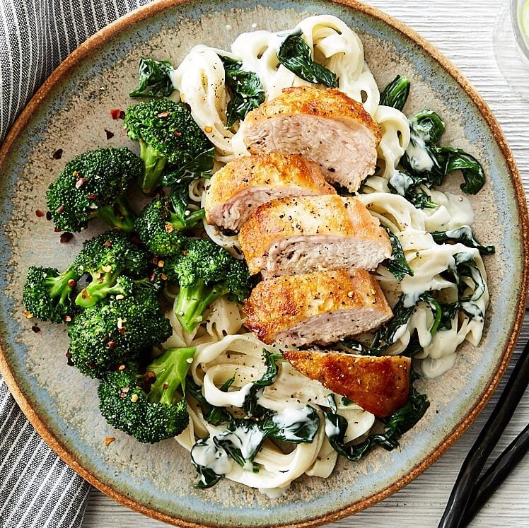 Chicken Fettuccine Alfredo with Spinach & Broccoli