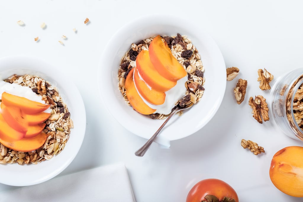 Top view of Granola with peaches