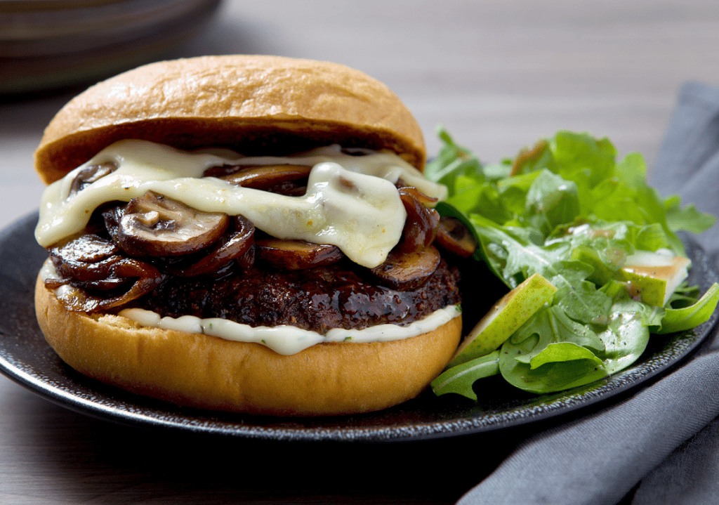 Wagyu Beef Swiss Cheeseburger with Mushrooms & Truffle Aioli