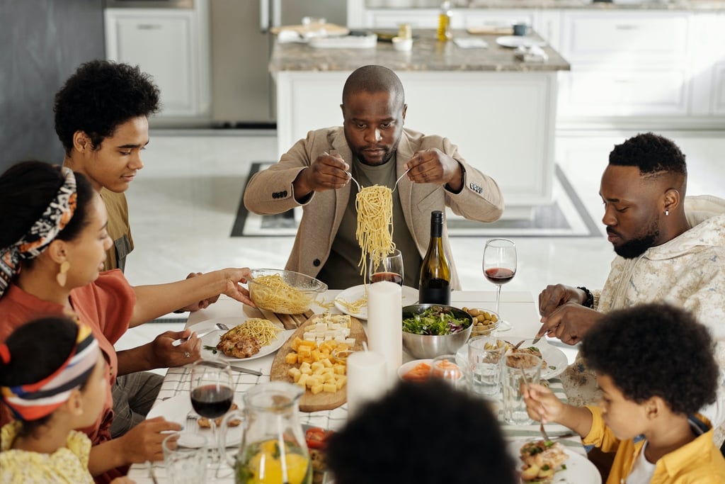 family eating dinner together