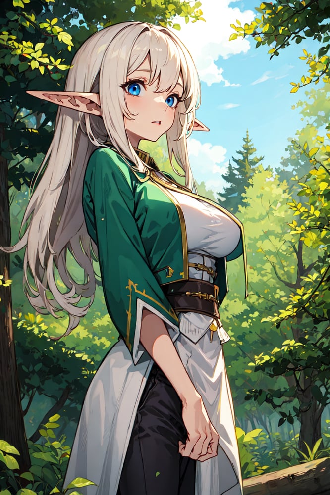 AI art "Elf" for keywords 1girl, large breasts, pointy ears, elf, outdoors, forest <lyco:maria4:0.6>