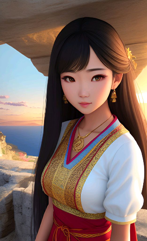 AI art "A Southeast Asian girl by the sea"