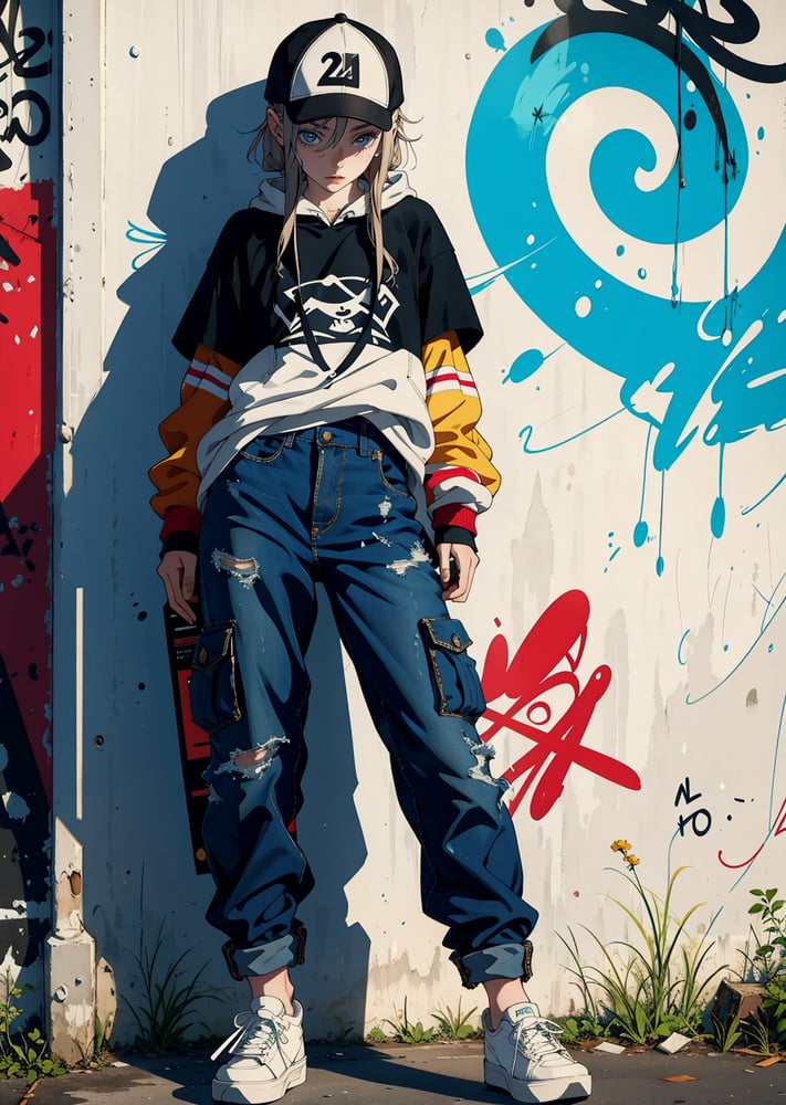 anime art , anime girl , streetwear , skateboard | Sticker