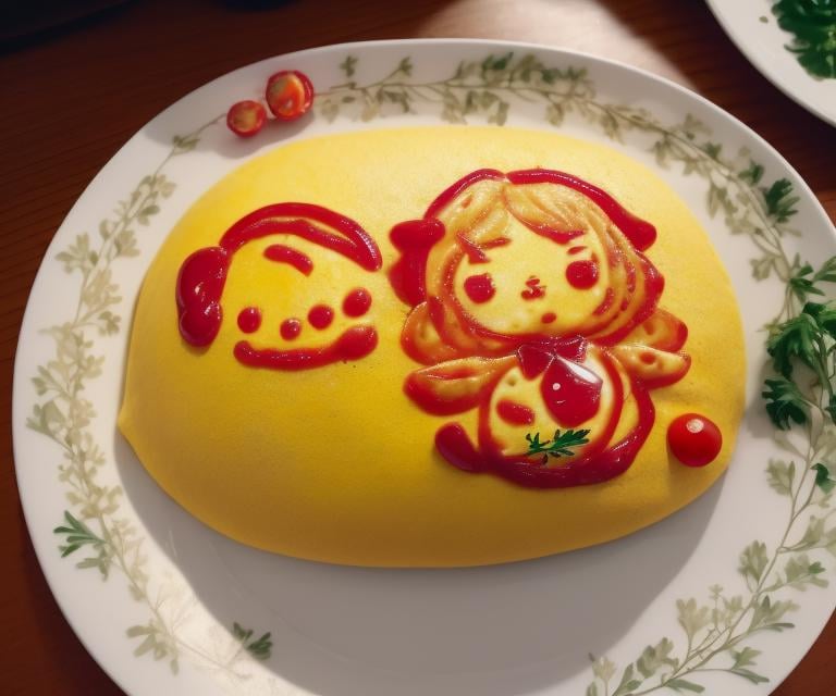 Omurice - food Omelette ketchup art - AI LoRA model on PixAI