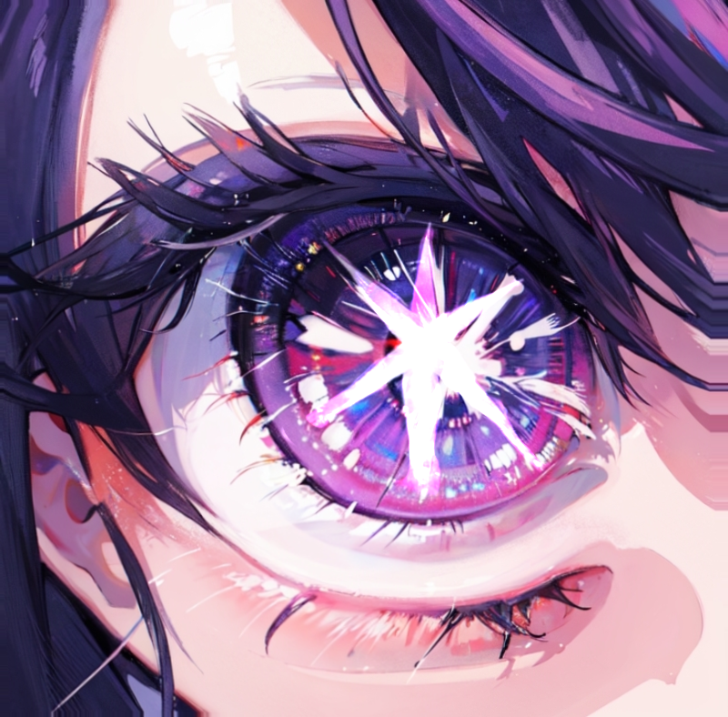 AI art "Ai Hoshino's eye" for keywords  4k, anime, image, Purple hair, Oshi No Ko, Eye Focus, 1girl, Eyelashes, Ai Hoshino, 